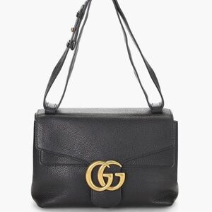 Gucci Black Leather GG Marmont Shoulder Bag, Black